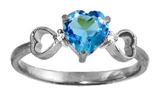 14K White Gold Ring Natural Blue Topaz Heart Gemstone & Diamonds Size 