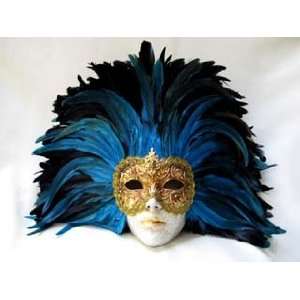   Full Face Black/Aqua Tiger Feathers Carnival Mask: Home & Kitchen