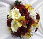 SILK BRIDAL WEDDING BOUQUET ROSES AND ORCHIDS 2 PIECES  