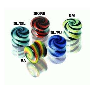 Pyrex Glass Double Flared Rainbow Swirl Plugs  6g (4mm)   Sold as a 