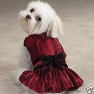 Adorable Holiday Ruched Satin Dog Dress XX SMA BURGUNDY:  