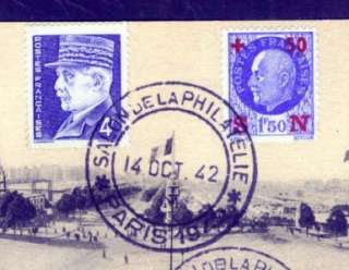 FRANCE #448,B134 & LABEL on PARIS FAIR CARD 14/10/1942  