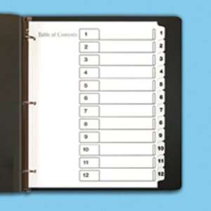   Contents Dividers, White, 12 Tab, 3 Hole, White Tabs