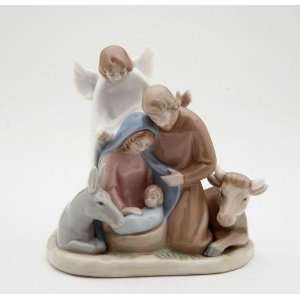   Angel in White Robe with Wings Above Holy Family Figurine Home