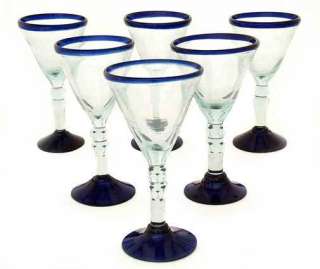 KISSED IN BLUE~Mexican Blown Glass ART Wine Glasses Set  