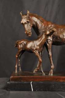 Bronze Statue Mare Foal Horse Mother Child  