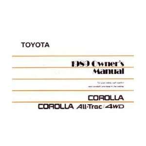  1989 TOYOTA COROLLA Owners Manual User Guide Everything 