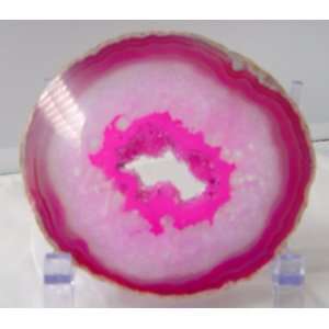  4 Inch Hot Pink Brazilian Agate Slice Display or Craft Use 