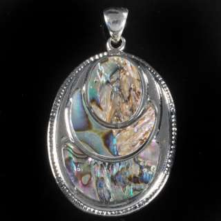 Abalone Shell natural gemstone colorful oval silver pendant (Free 