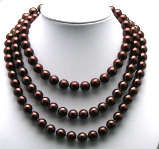 50 10mm CHOCOLATE BROWN SHELL PEARL NECKLACE FREE SHIP  