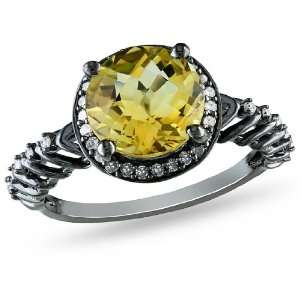 Sterling Silver Citrine and Diamond Ring, (0.2 cttw, G H Color, I2 I3 