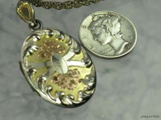 VINTAGE STERLING SILVER WITH GOLD OVERLAY LOCKET AND CHAIN NECKLACE 