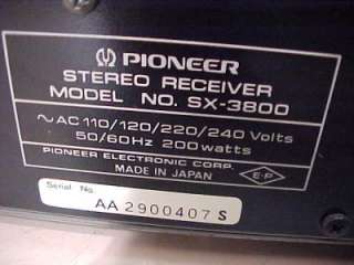 Pioneer SX 3800 AM/FM Stereo Receiver as is  