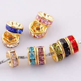 WHOLESALE 100X MULTICOLOR CRYSTAL GOLD SPACER LOOSE BEADS JEWELRY 