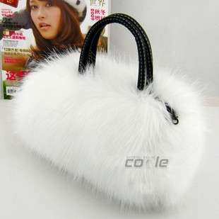Womens Girls Trendy Faux Rabbit Fur Clutch Shoulder Bag Purse Handbag 