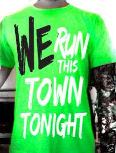 WE RUN THIS TOWN Jay Z West Rihanna t shirt neon green  