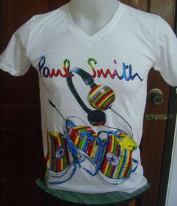 Mens White T shirts V neck Pattern Paul Smith Converse Size S,M,L,XL 
