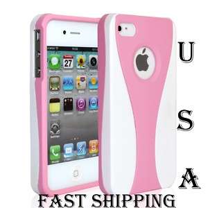 HARD BACKE RUBBER CASE PINK & WHITE IPHONE 4 4S + FREE SCREEN 