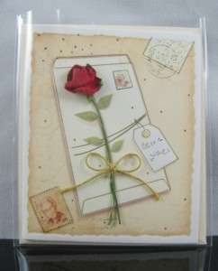 New 3D Handmade Rose Ribbon Best Wishes Greeting Card  