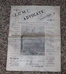 ZCMI ADVOCATE AND COMMERCIAL REGISTER Utah Mormon 1885  