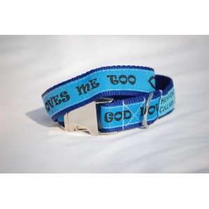  1 God Loves Me Too (Blue) Pet Collars: Pet Supplies