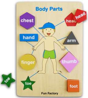 BODY PARTS SHAPES COLOURS Wooden Educational PUZZLE Toy  