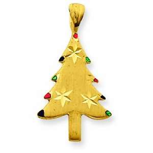  14k Satin & Diamond Cut Christmas Tree Charm Jewelry
