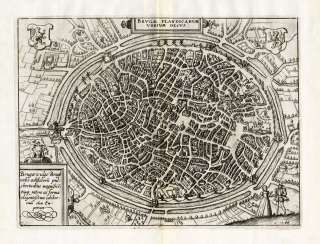 Antique Map BRUGES BRUGGE BELGIUM Guicciardini 1612  