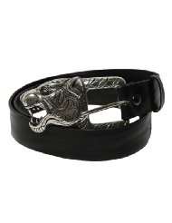 Tobacco Road Rocker Belt Black Italian Leather Belt Tiger Head Buckle