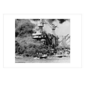  Uss West Virginia Alight in Pearl Harbor , 24x18