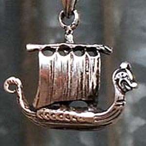 Viking Dragon War Ship Pewter Pendant W Black Necklace  