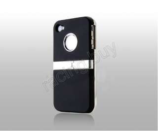 Luxury Black Matte Case Chrome Frame Stand Skin Cover for iPhone 4 G 