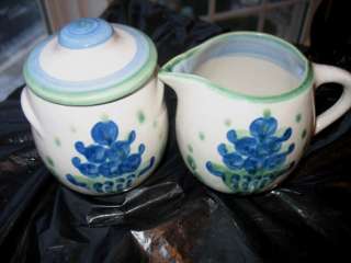 Hadley Blue Bouquet Creamer & Sugar Bowl w/ Lid Set  