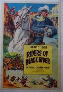   OF BLACK RIVER Original LINEN Movie Poster CHARLES STARRETT WESTERN