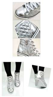 Wedge heel High Top Sneakers WhiteSilverBlack US 5.5 8  