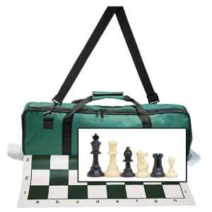  Tournament Chess Set with Deluxe Green Canvas Bag   3 3/4 