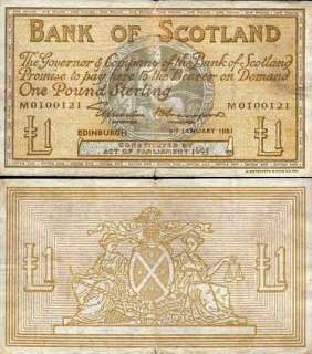 BANK OF SCOTLAND 1 POUND P 96b VF BANKNOTE 1951  