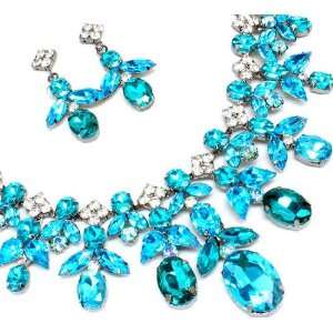  Fancy Sparkling Aqua Blue and Clear Crystal Floral Design 