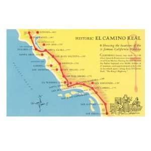  Map of the Camino Real, California Missions Premium Giclee 