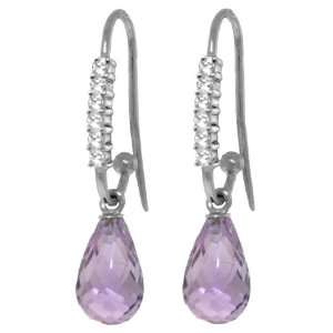  White Gold Diamond Fish Hook Earrings with Natural Amethysts: Jewelry