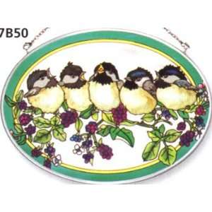 Amia Hand Painted Glass Suncatcher with Blackberry Chick Design, 5 1/4 