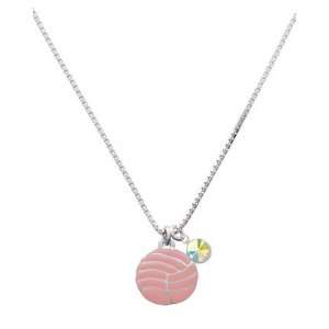 Large 2 D Pink Volleyball or Water Polo Ball Charm Necklace with AB 