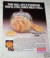 1986 advertising page   Dunkin Donuts pumpkin PAPER cookie jar PRINT 