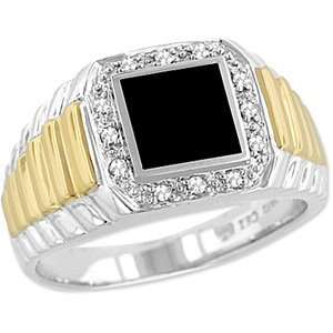    Onyx and Diamond ring in 14kt two tone gold Amoro Jewelry