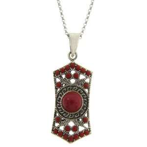  Sterling Silver Red Enamel Vintage Pendant: Jewelry