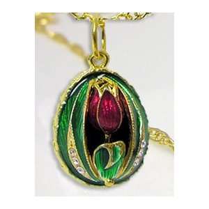  Tulip Faberge Style Pendant Egg Silver/Gold Plated 