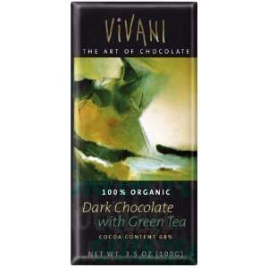 Vivani 100% Organic Dark Chocolate with Green Tea, 3.5 Ounce, 10 Count 