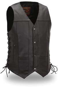 First Manufacturing Mens 10 Pocket Leather Motorcycle Vest  