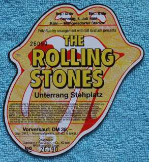   Stones Unused Original Tongue Ticket Cologne 1982 MINT  