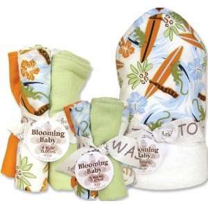   Up Hooded Towel Wash Cloth and Burp Cloth Bouquet Set White Baby